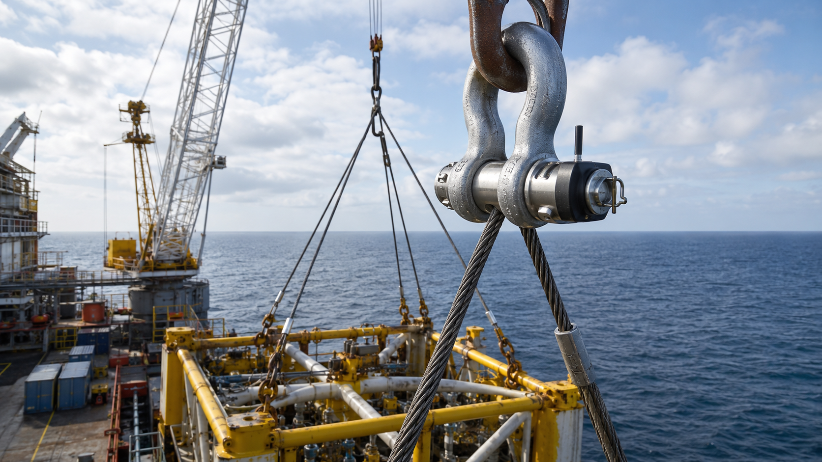Instrumented shackle on an offshore heavy lift